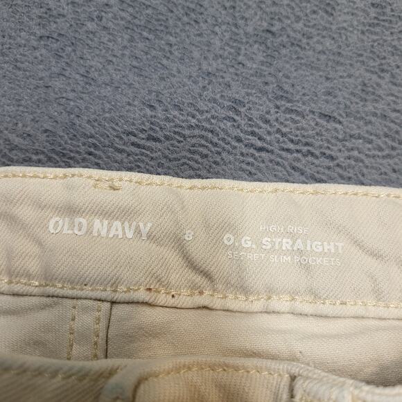 Old Navy Jeans Womens 8 Tan OG Straight Distressed Denim Stretch Button Fly - Picture 4 of 11